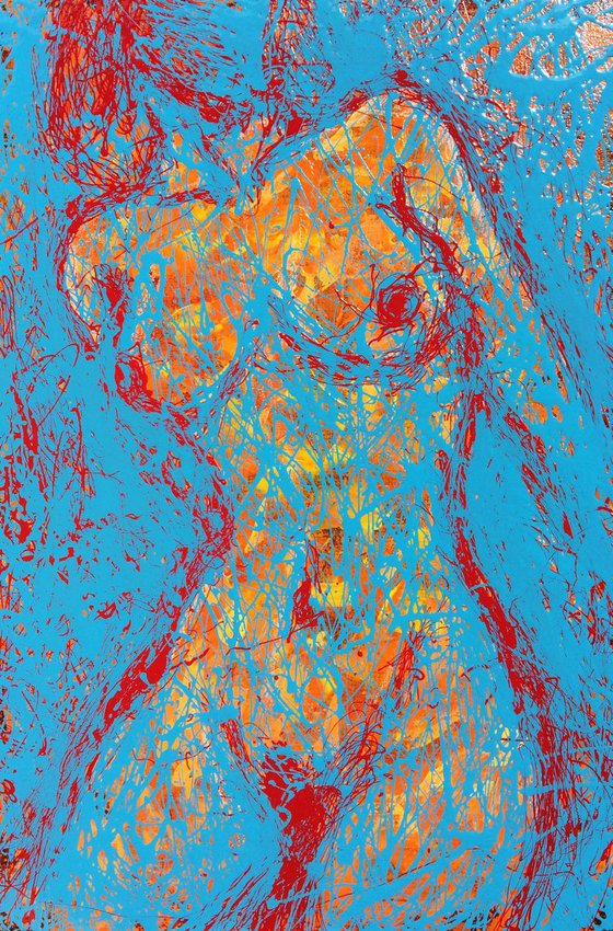 Red & blue abstract nude. 40X60cm