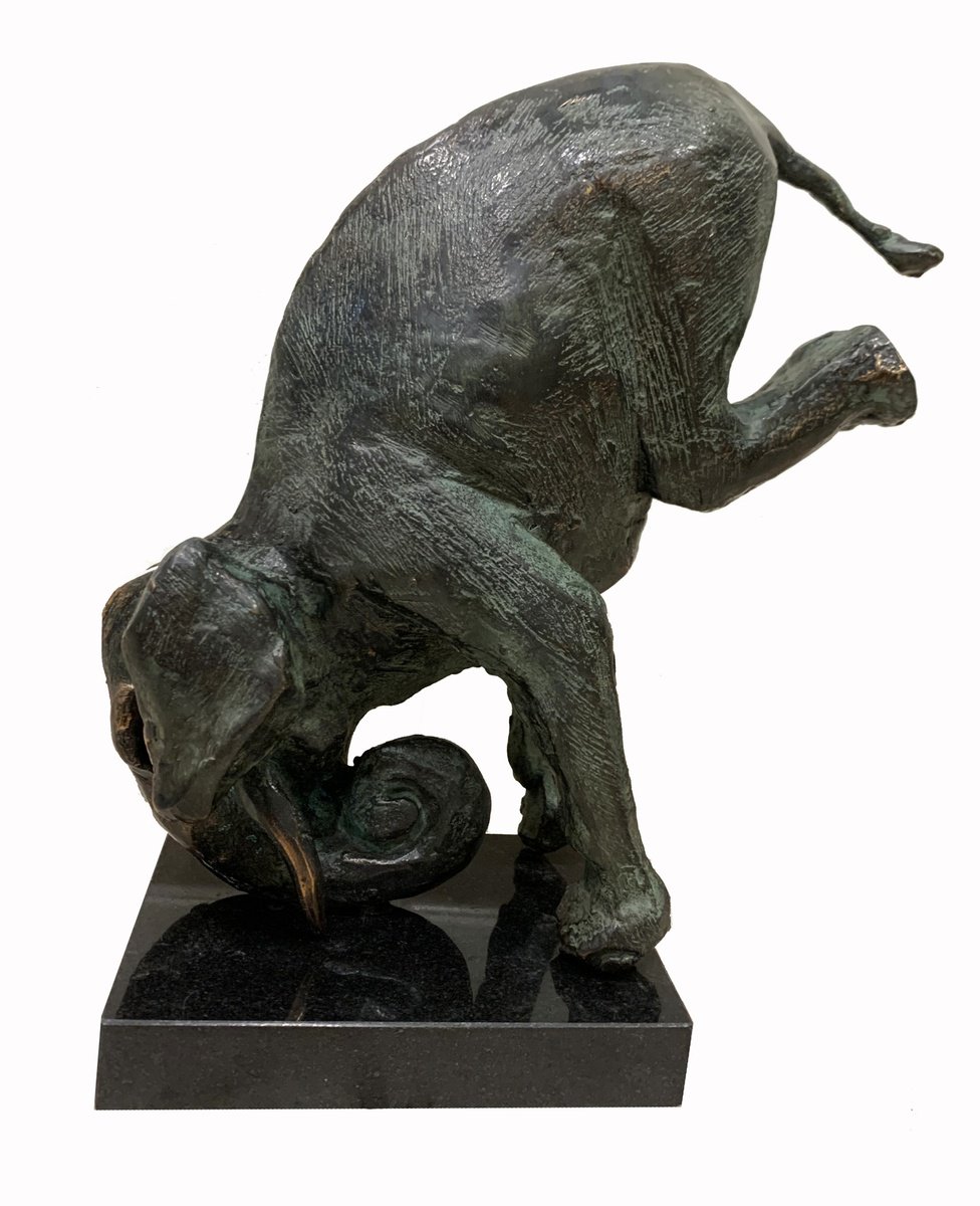 Expressive Animal Sculpture By Toth Kristof, 5 X 14", Circus Elephant 2, Original Artwork