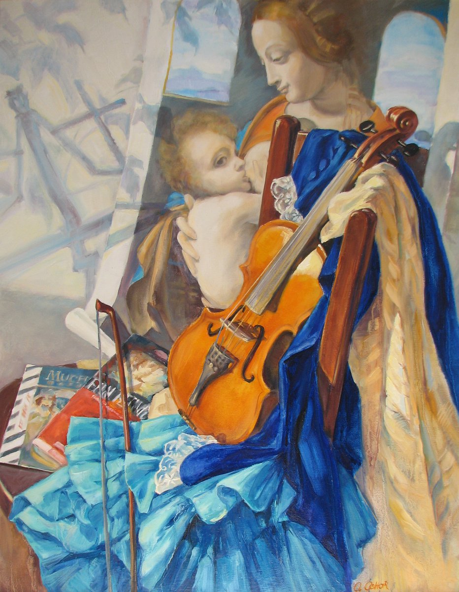 Impressionistic Portrait Oil Painting By Procach Olesia, 28 X 35", And The Music Sounds, Original Artwork