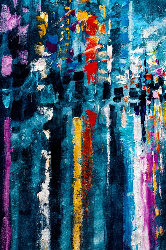 "Night city" Large painting 85x60 cm