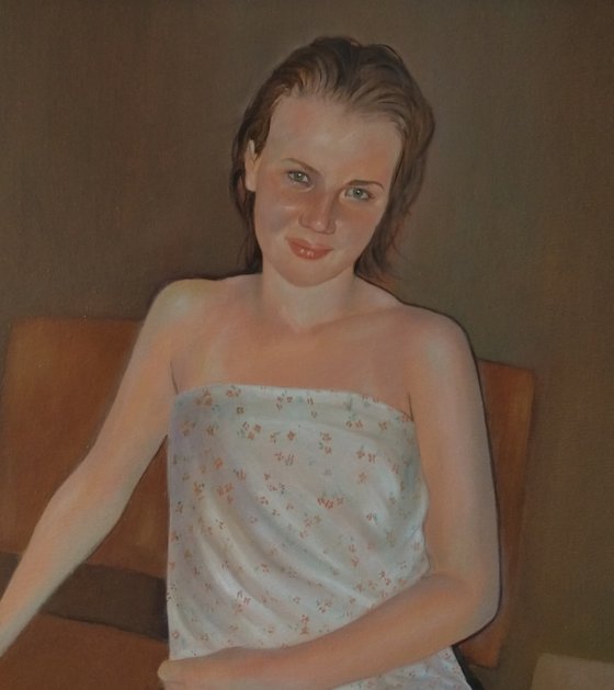 In the bath (50x60cm, oil/canvas, impressionistic figure)