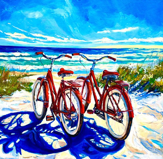 Red Bicycles by the Ocean