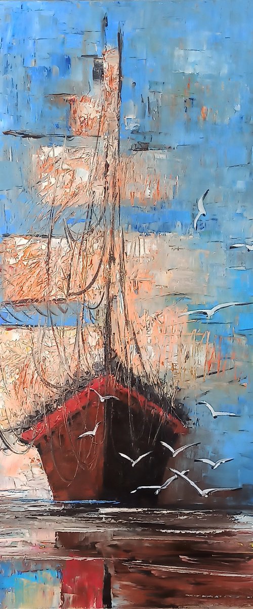 Boat (50x70cm, oil painting, ready to hang) by Narek Qochunc