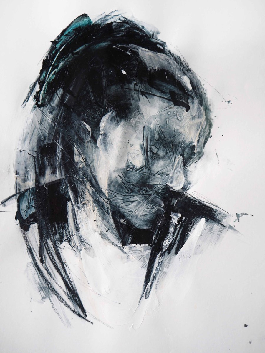 Expressive Portrait Drawing By Cynthia Gregorova, 20 X 28, No Title 33, Original Artwork