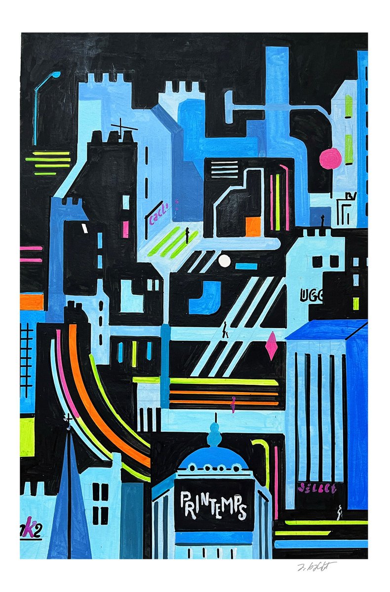 Urban And Pop Acrylic Painting , Paris_Blues-03 By Andre Baldet, 13 X 18, Artwork For Sale On Artfinder
