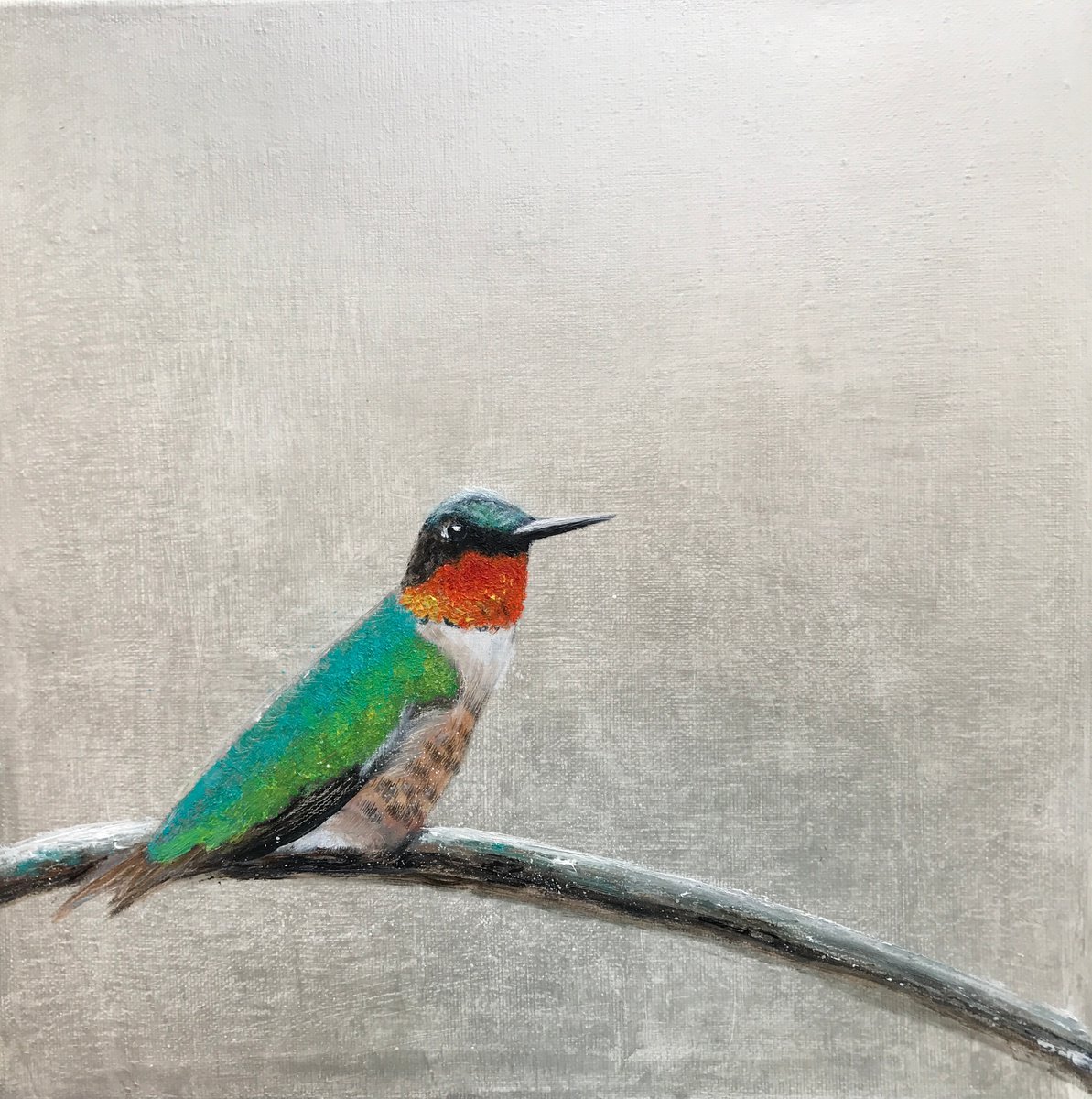 Ruby-throated Hummingbird ~ on silver by Laure Bury