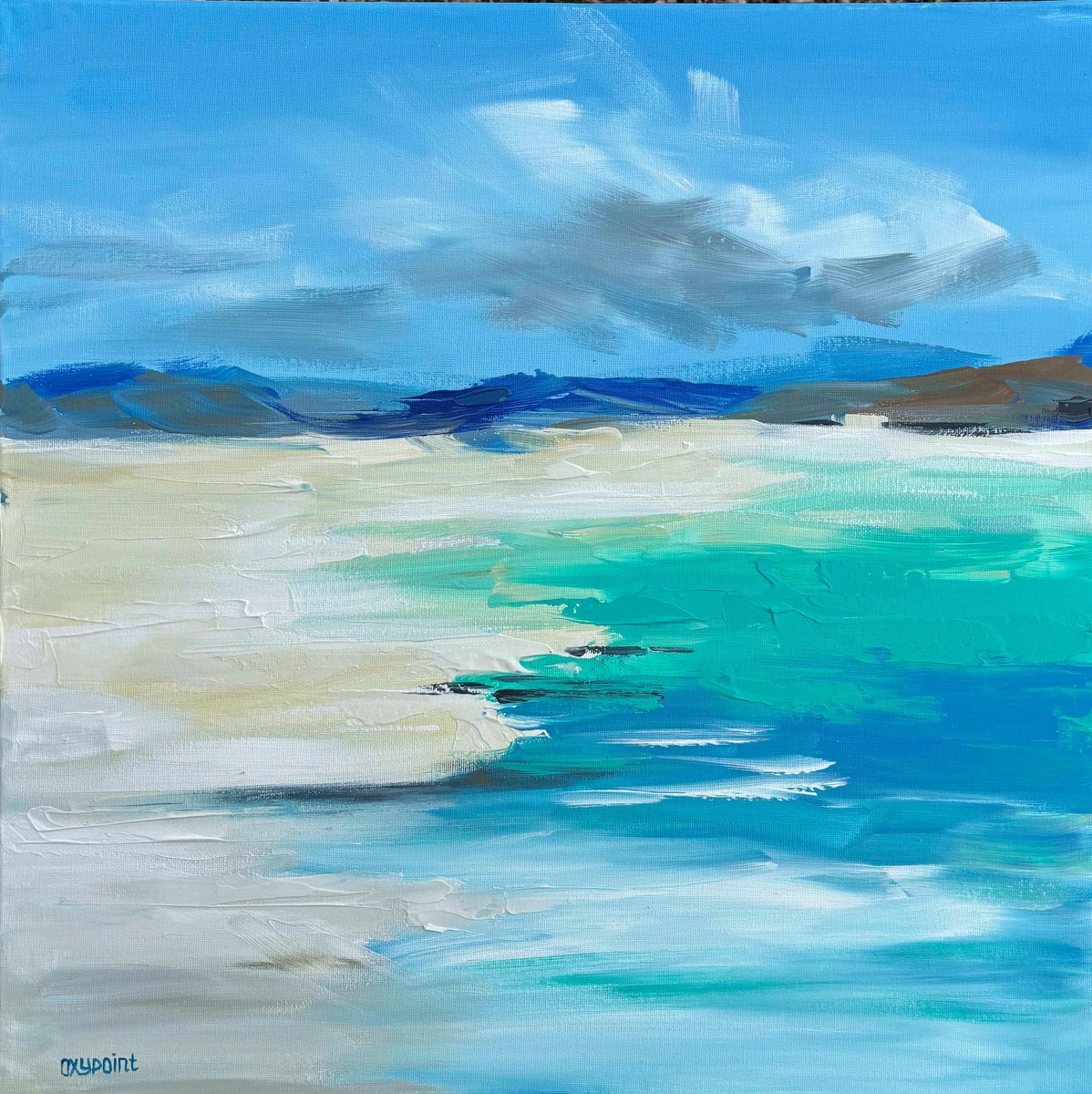 Impressionistic Landscape Acrylic Painting By Oxypoint, 20 X 20", "Abstract Seascape", Original Artwork