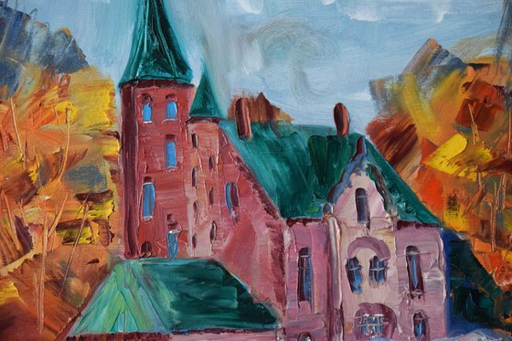 Bruges cityscape oil painting, Brugge original wall art, Belgium