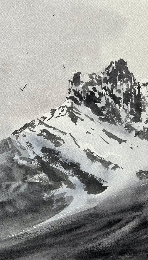 Original Watercolour plein air painting, Three Sisters Mountain, Canmore by Inna Nagaytseva