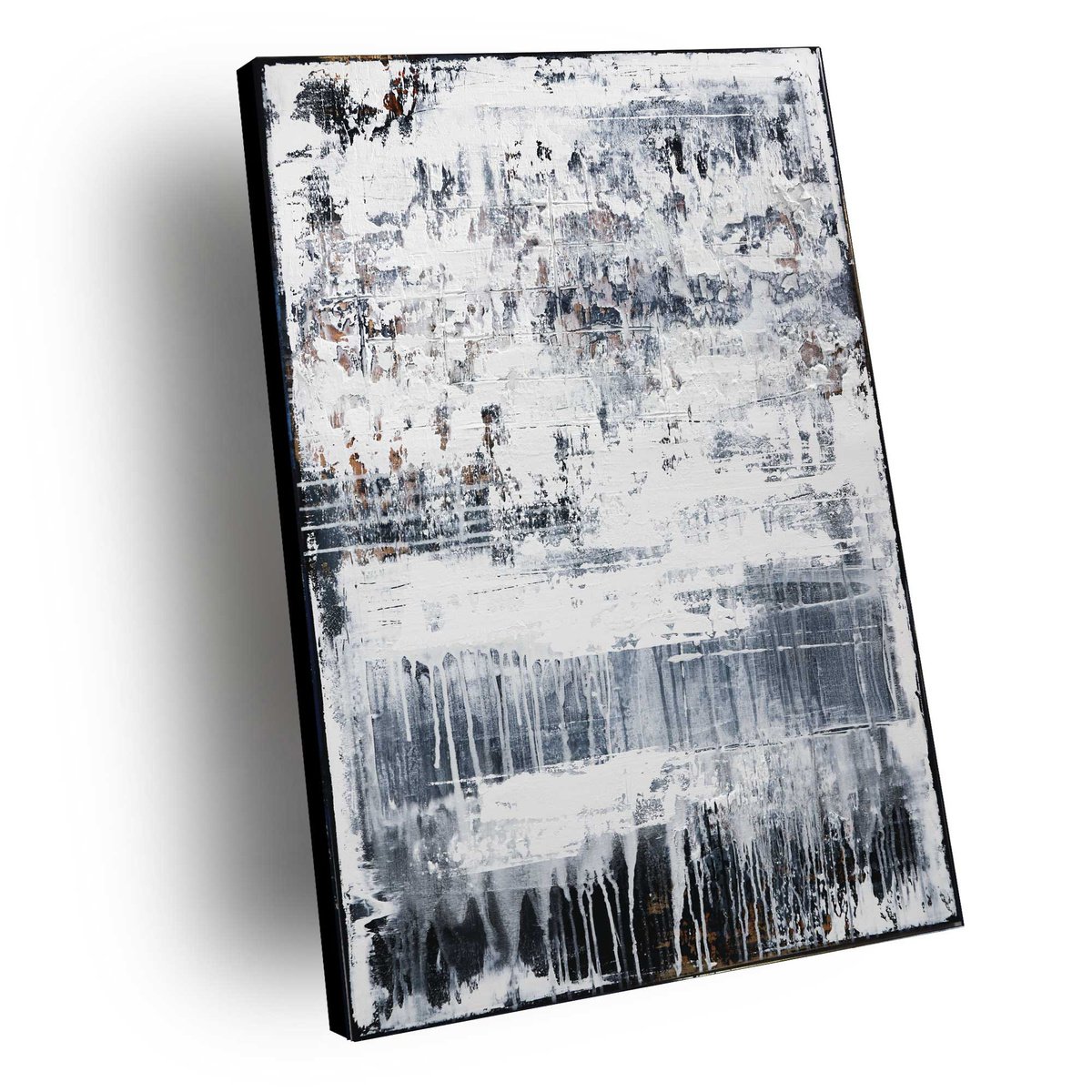 FROSTY MORNING - ABSTRACT ACRYLIC PAINTING TEXTURED * BLACK * WHITE by Inez Froehlich