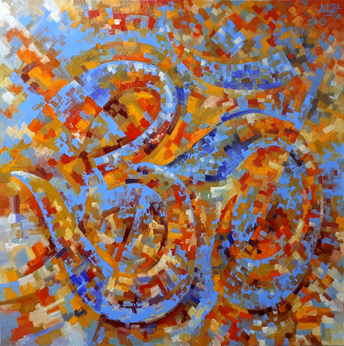 Abstract Oil Painting By Serhii Voichenko, 35 X 35", Om, Original Artwork