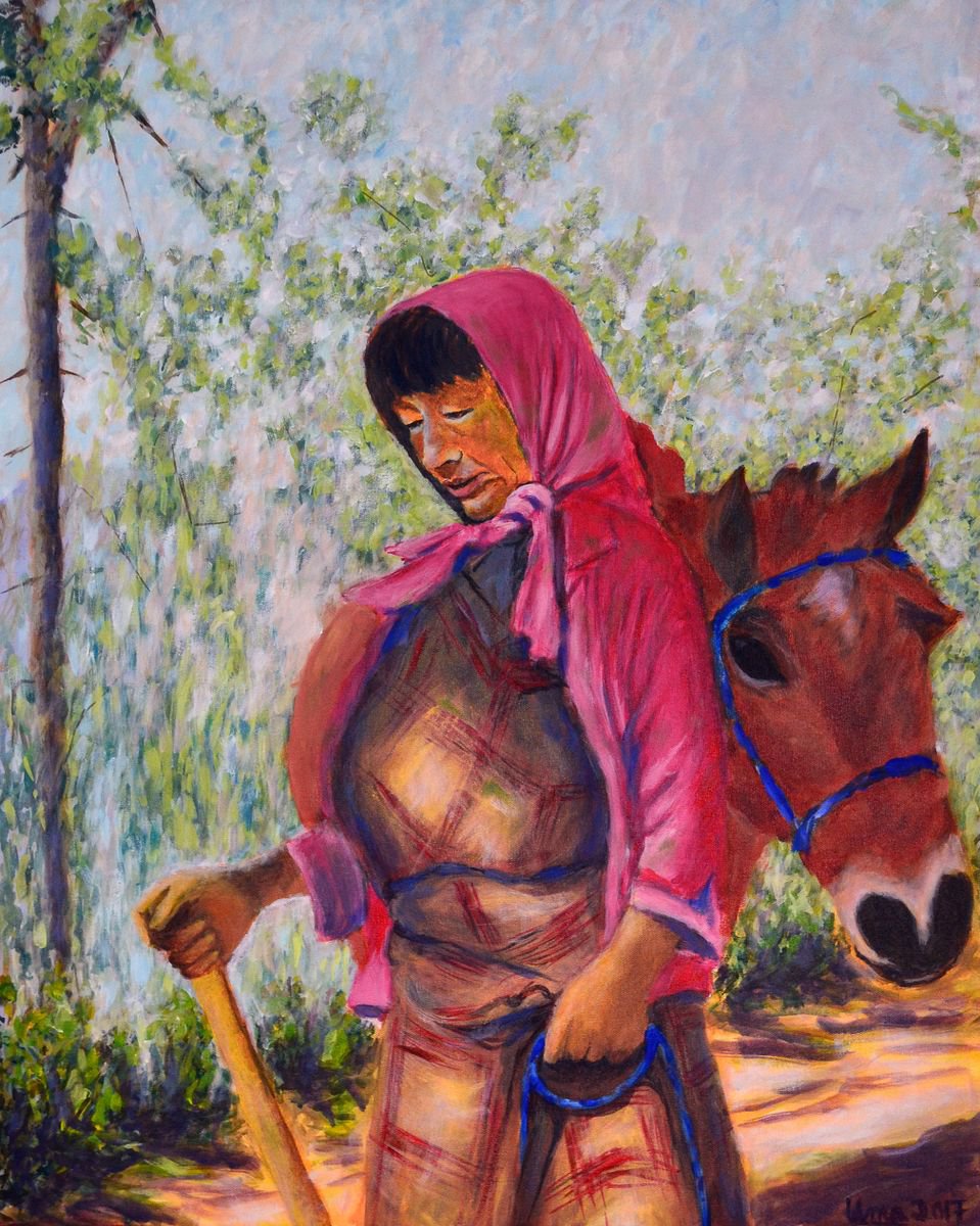 Bhutan series - Woman with the horse by Uma Krishnamoorthy