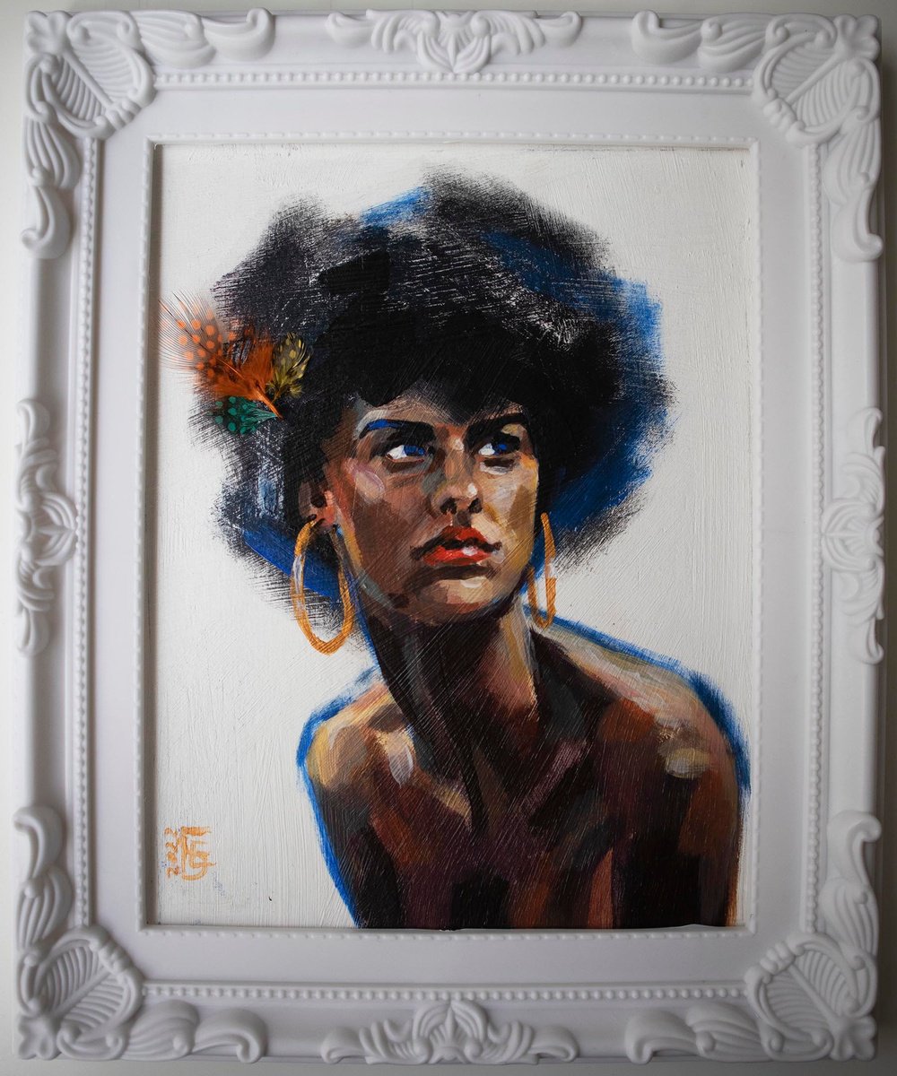 Photorealistic Portrait Acrylic Painting By Kateryna Bortsova, 9 X 11", Framed Portrait Of Cuban Girl, Original Artwork