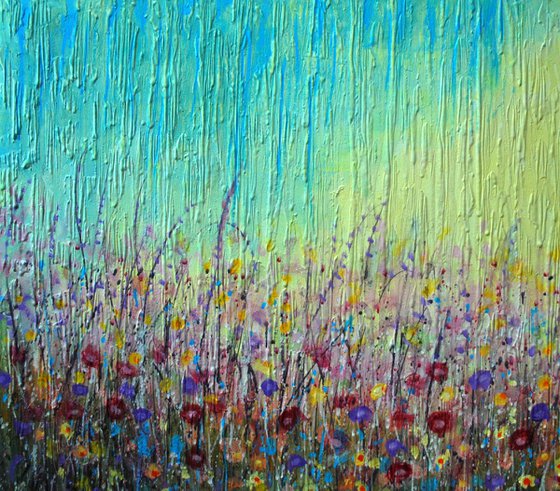 Abstract flowers 55x28 inches