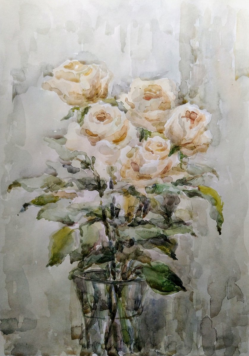Impressionistic Botanical Watercolour By Elena Klyan, 11 X 17, Roses. Original, Original Artwork