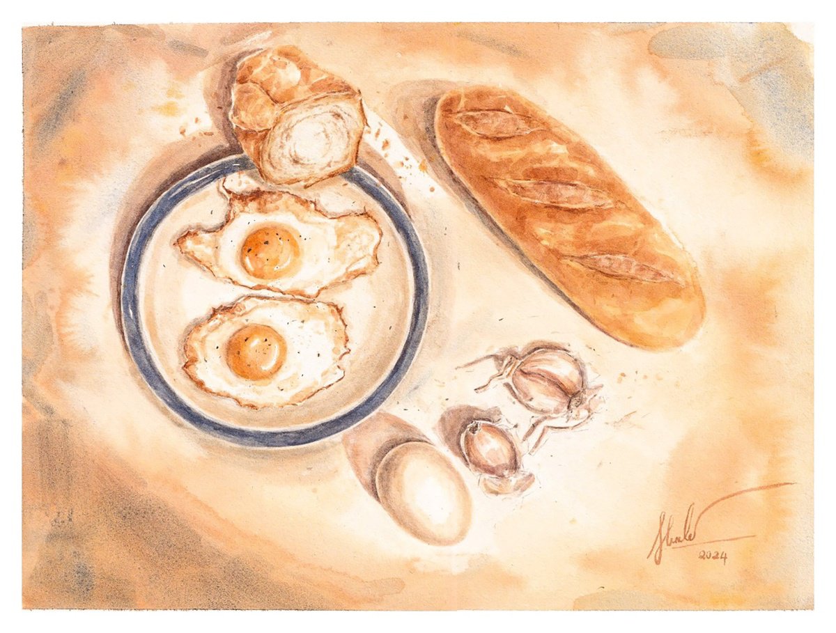 Still Life Watercolour By Hua Le, 15 X 11, Breakfast, Original Artwork