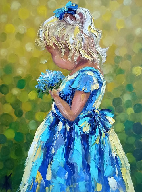 Little explorer - childhood, child, oil painting, kids, girl, for childs room, little girl, for kids, happy childhood, children by Anastasia Kozorez