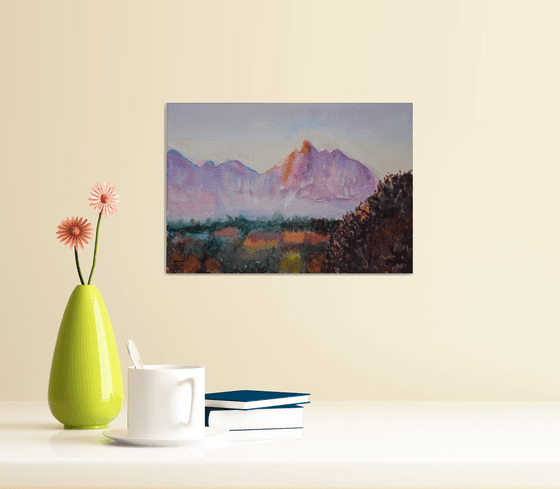 Mountains Painting, Fall Landscape Watercolor Painting, Slovak original wall art