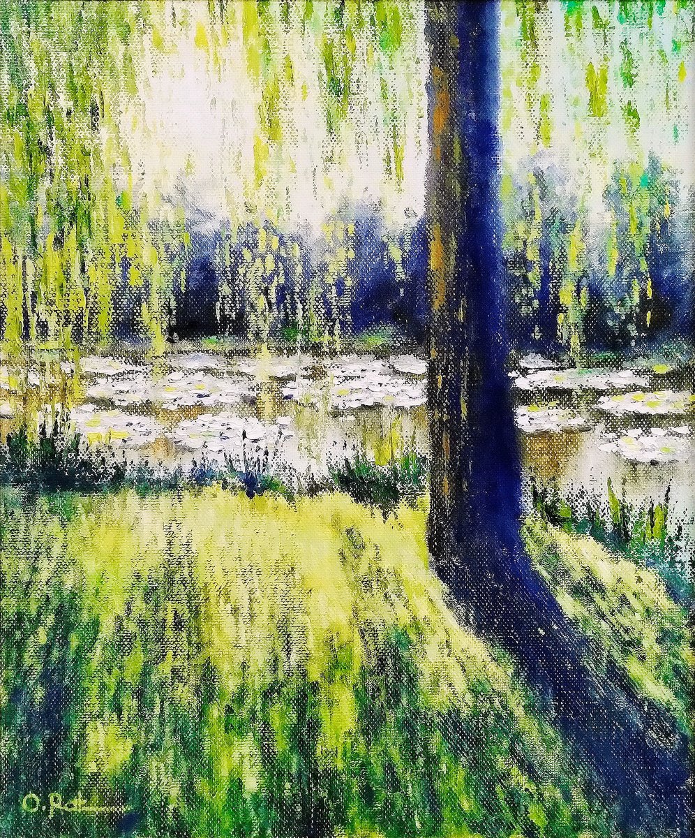 Impressionistic Landscape Oil Painting By Oleh Rak, 20 X 24", Pond In Giverny 5, Original Artwork