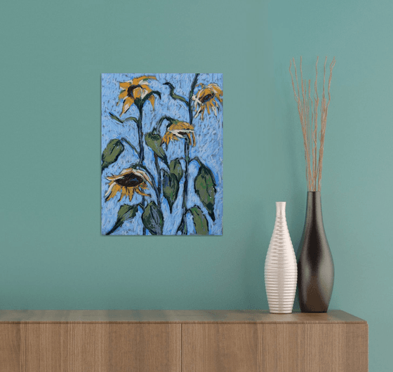 Sunflowers on Blue