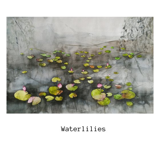 Waterlilies - Original liGHt watercolor painting