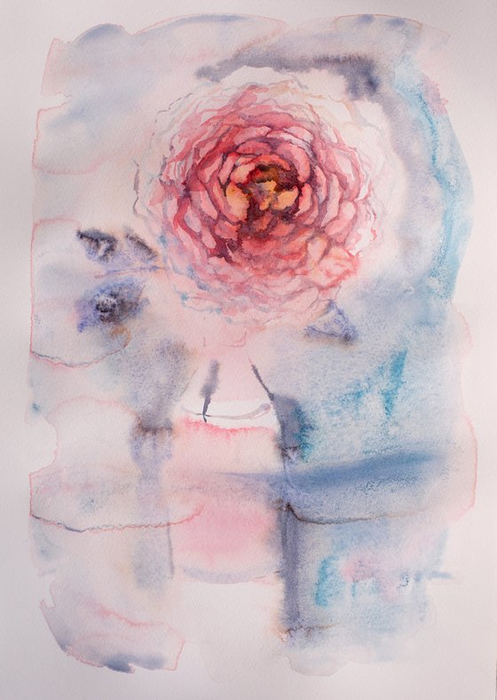 Watercolor tender pink rose