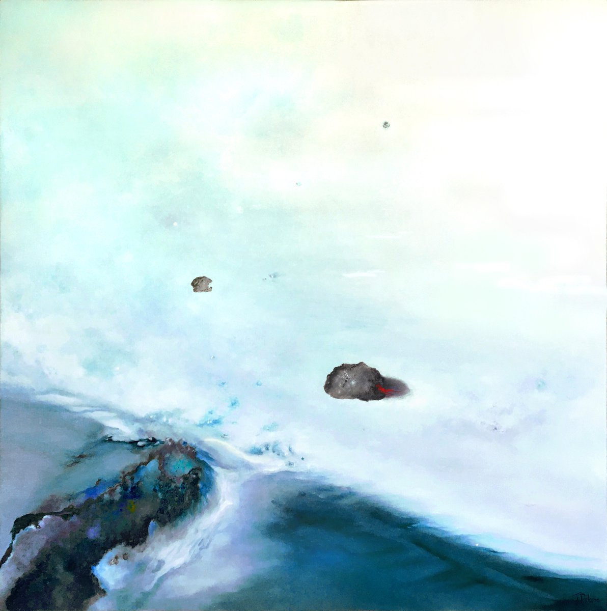 Organic Abstract Oil Painting By Theophile Delaine, 47 X 47", Beyond, Original Artwork