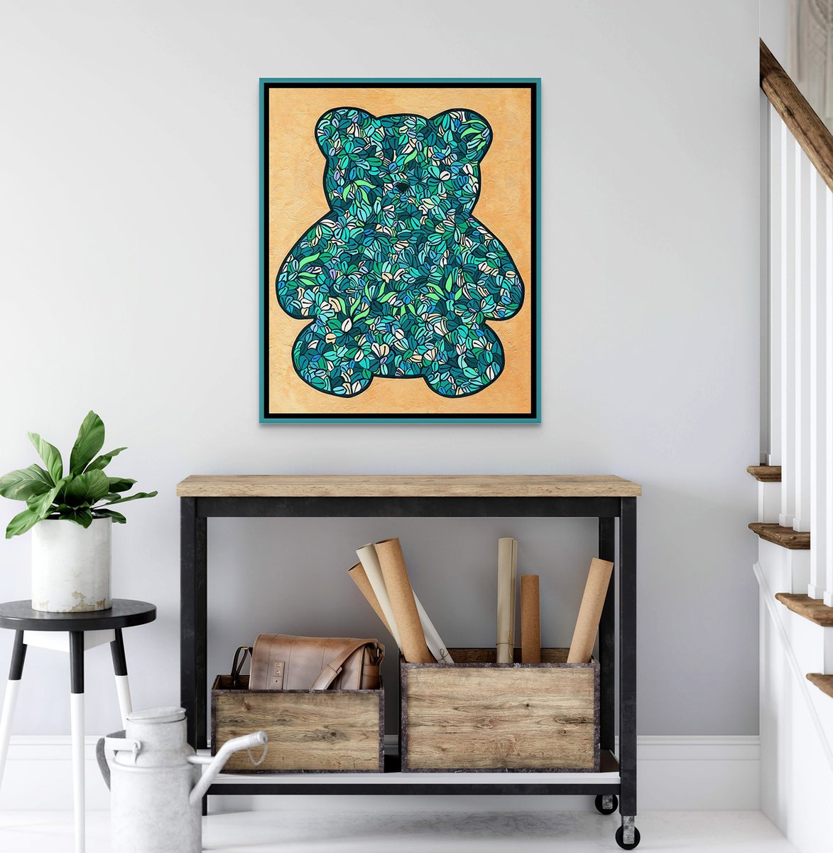 Animal Acrylic Painting By Sara Richardson Artist, 24 X 30", Bear Mode No.6, Original Artwork