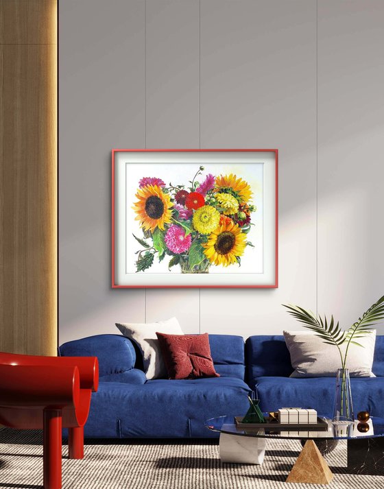 Floral bouquet in yellow and pink