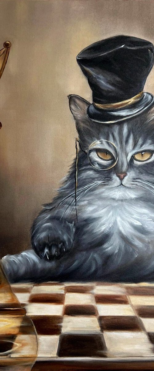 Vis-a-vis, chess, cat in a hat by Natalie Demina