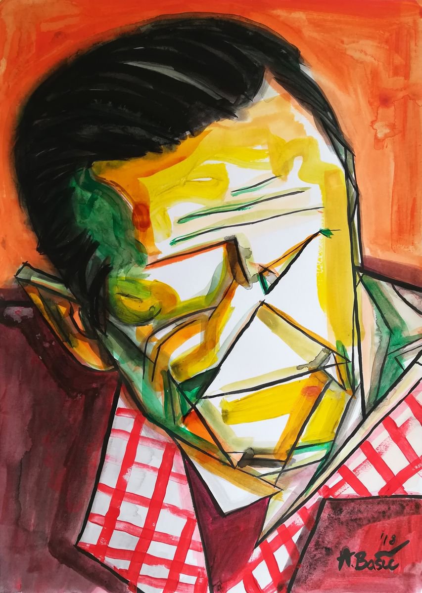 Geometric Portrait Painting By Aleksandar Basic, 12 X 17, Graham Sutherland, Original Artwork