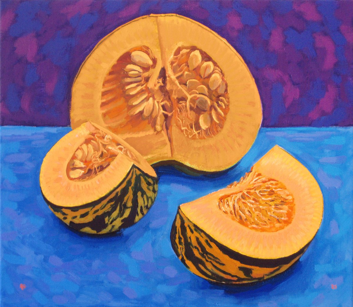 Still Life Oil Painting By Richard Gibson, 16 X 14", Squash With Slices, Original Artwork