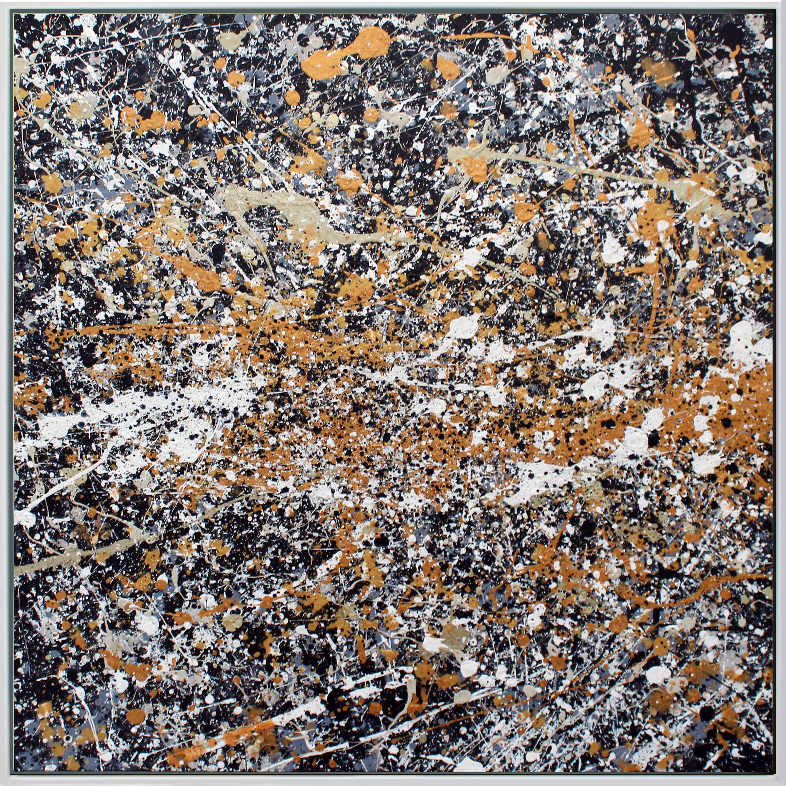 Expressive Abstract Acrylic Painting By Andrew Watt, 402 X 402, Gold Resonance (Framed), Original Artwork