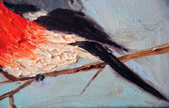 Original oil painting Bird Bullfinch