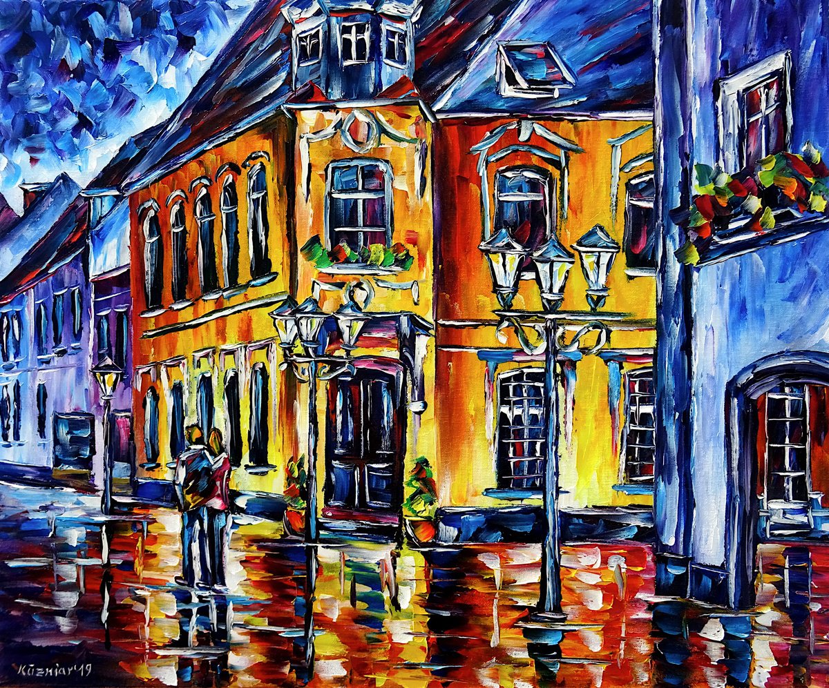 Expressive Cityscapes Oil Painting By Mirek Kuzniar, 24 X 20", Rheinberg, Original Artwork