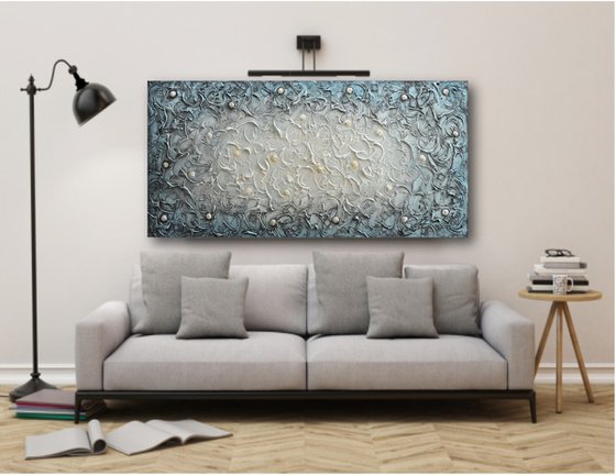 Blue Swirls - Wall Art Sculpture, Large Abstract Painting, Textured Contemporary Artwork