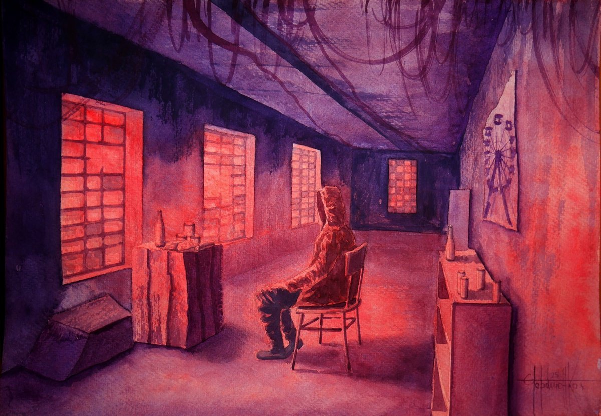 Photorealistic Cityscapes Watercolour By Eugene Gorbachenko, 18 X 13, S.t.a.l.k.e.r. 2 Red Light, Original Artwork