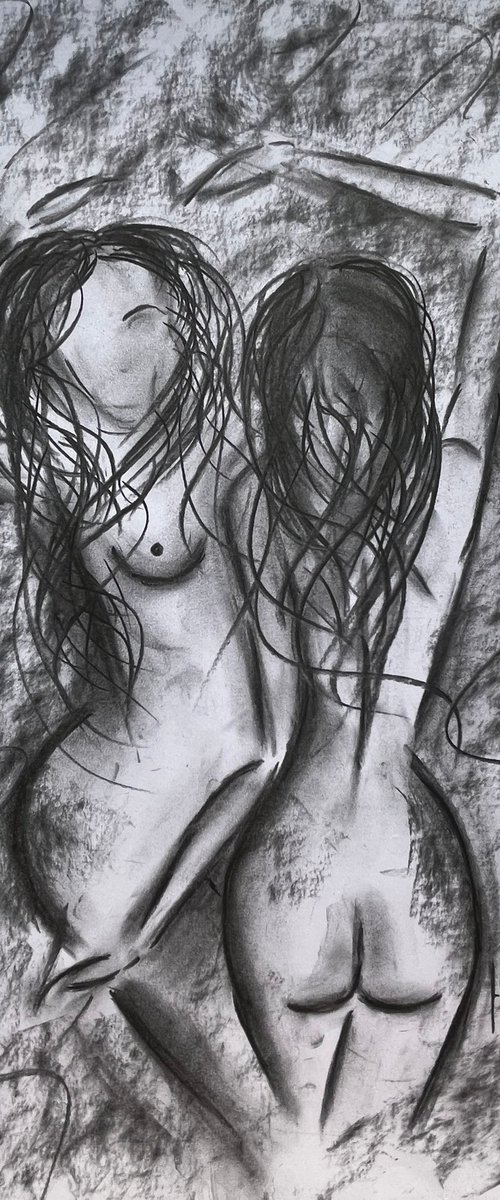 Lesbian Nude Charcoal Art by Halyna Kirichenko