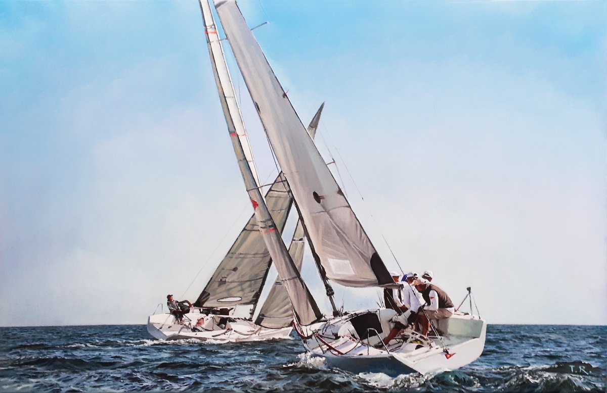 Two Yachts At Sea By Tatiana Rezvaya, 30 X 22, Artwork For Sale On Artfinder