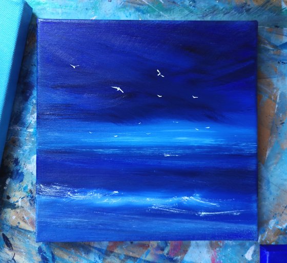 Moonlit Seas, seascape, blue, small, gorgeous