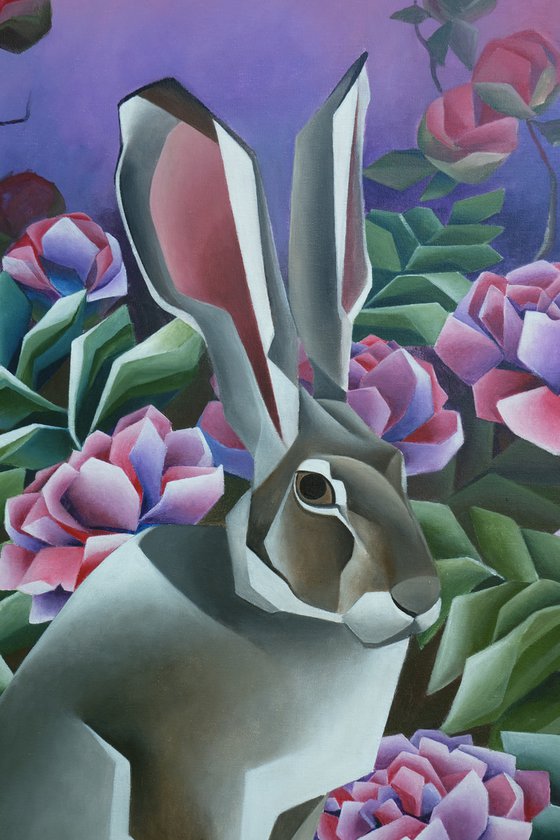 Hare in peonies