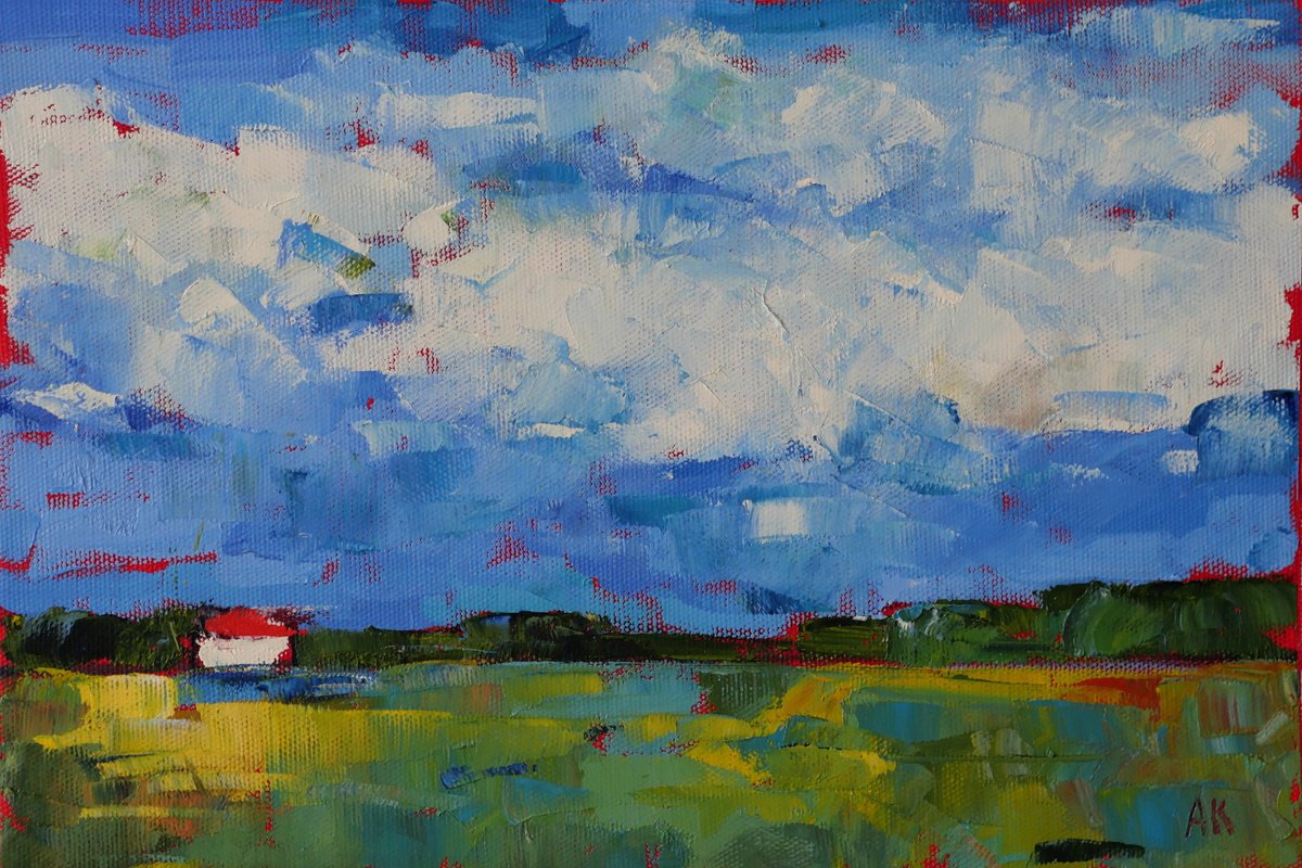 Impressionistic Landscape Oil Painting By Alfia Koral, 12 X 8, Summer Countryside, Original Artwork