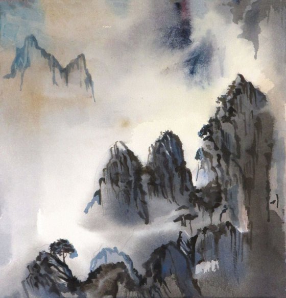 A painting a day #20 "Mountains in the mist"