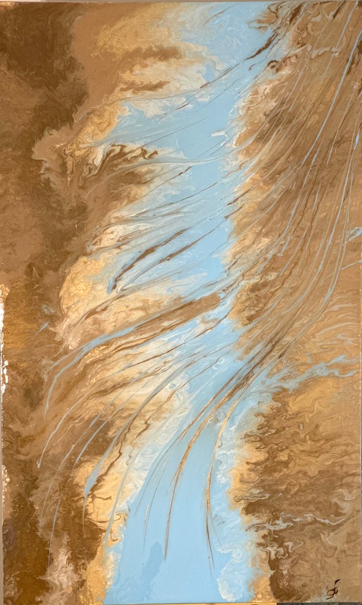 Sahara - Gold Blue Desert Abstract. By Kseniia Turik, 35 X 57, Artwork For Sale On Artfinder