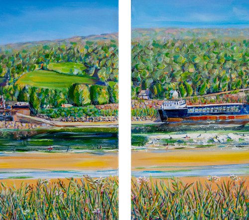 THE SEVERN BORE AT ARLINGHAM PASSAGE. DIPTYCH. by Diana Aungier-Rose