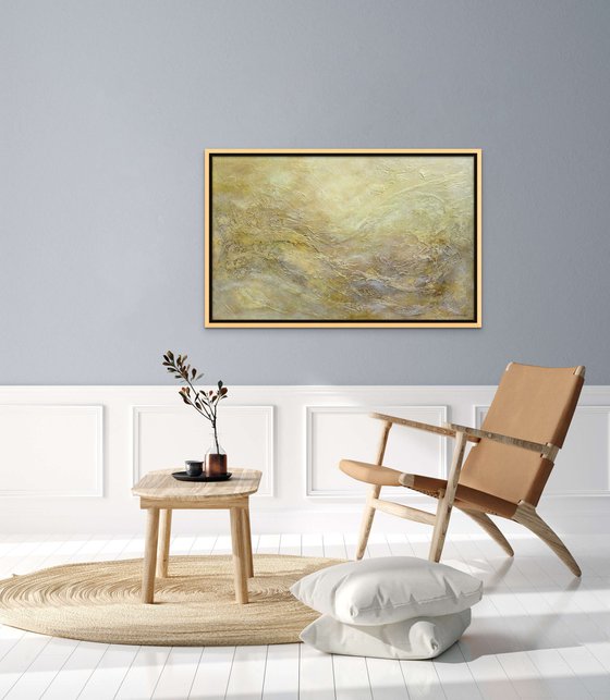 GOLDEN WAVES. Large Abstract Painting with Texture in Beige, Gold, Bronze Neutral Colors. Contemporary Art