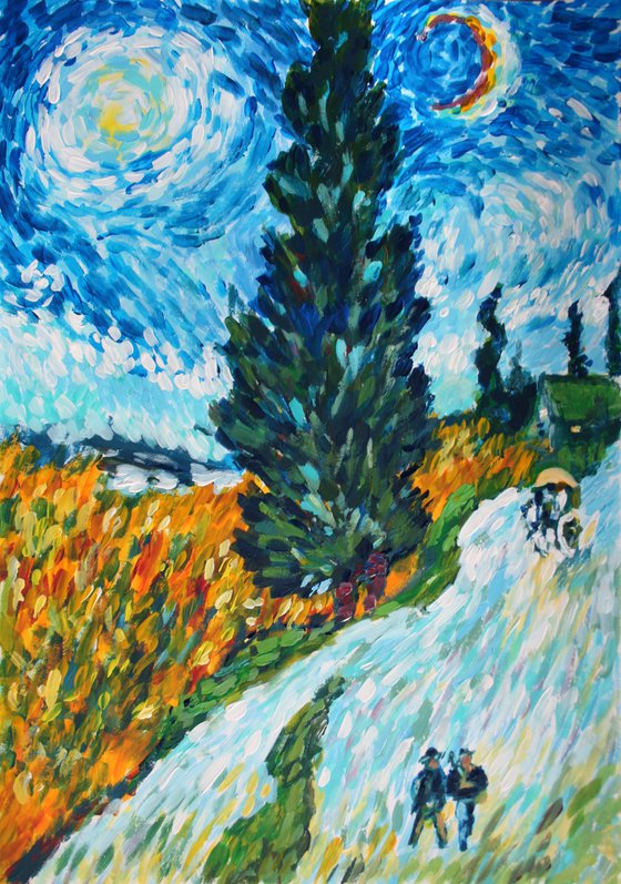 Country road in Provence at night... Van Gogh. Free copy