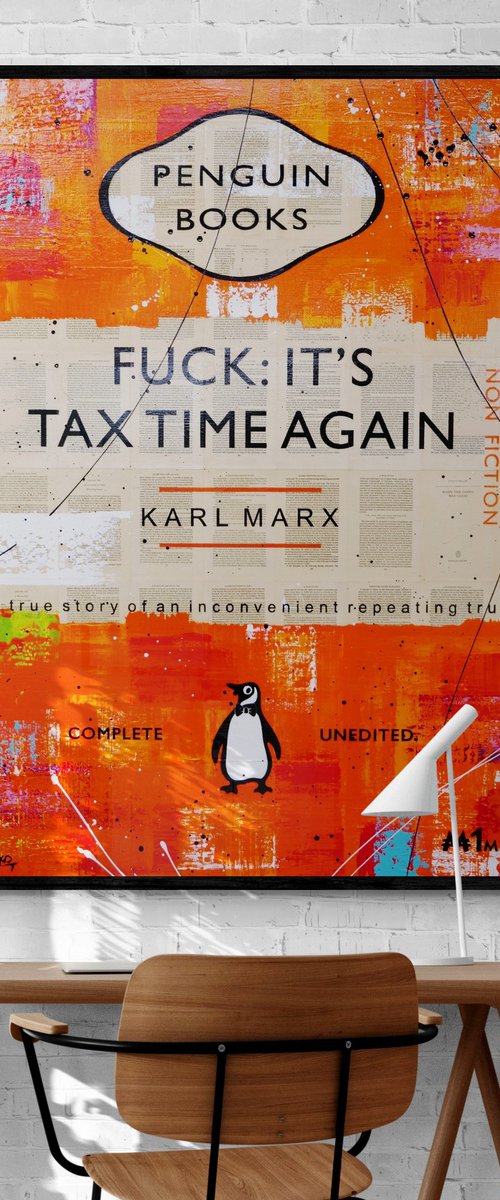 Marxist Tax Time 140cm x 100cm Textured Book Page Urban Pop Art by Franko