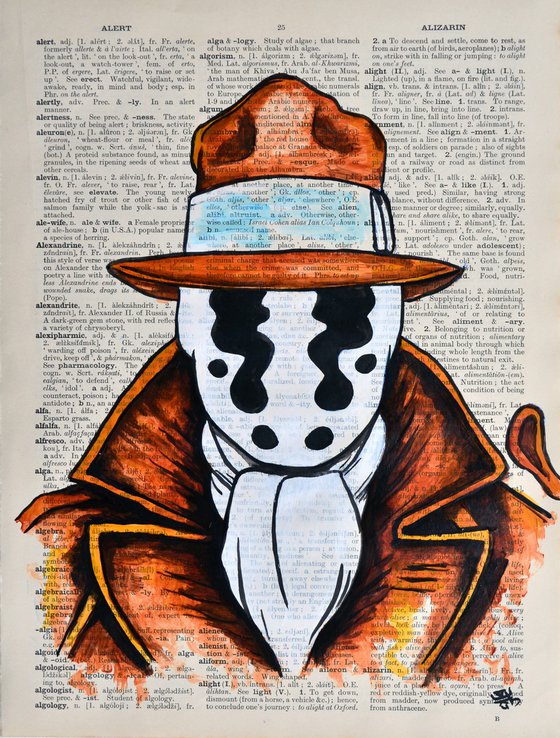 Rorschach - Original Painting Collage Art On Large Real English Dictionary Vintage Book Page