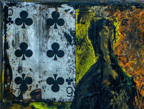 Uncertainty. Figurative Abstract Expression Painting with Playing Cards.